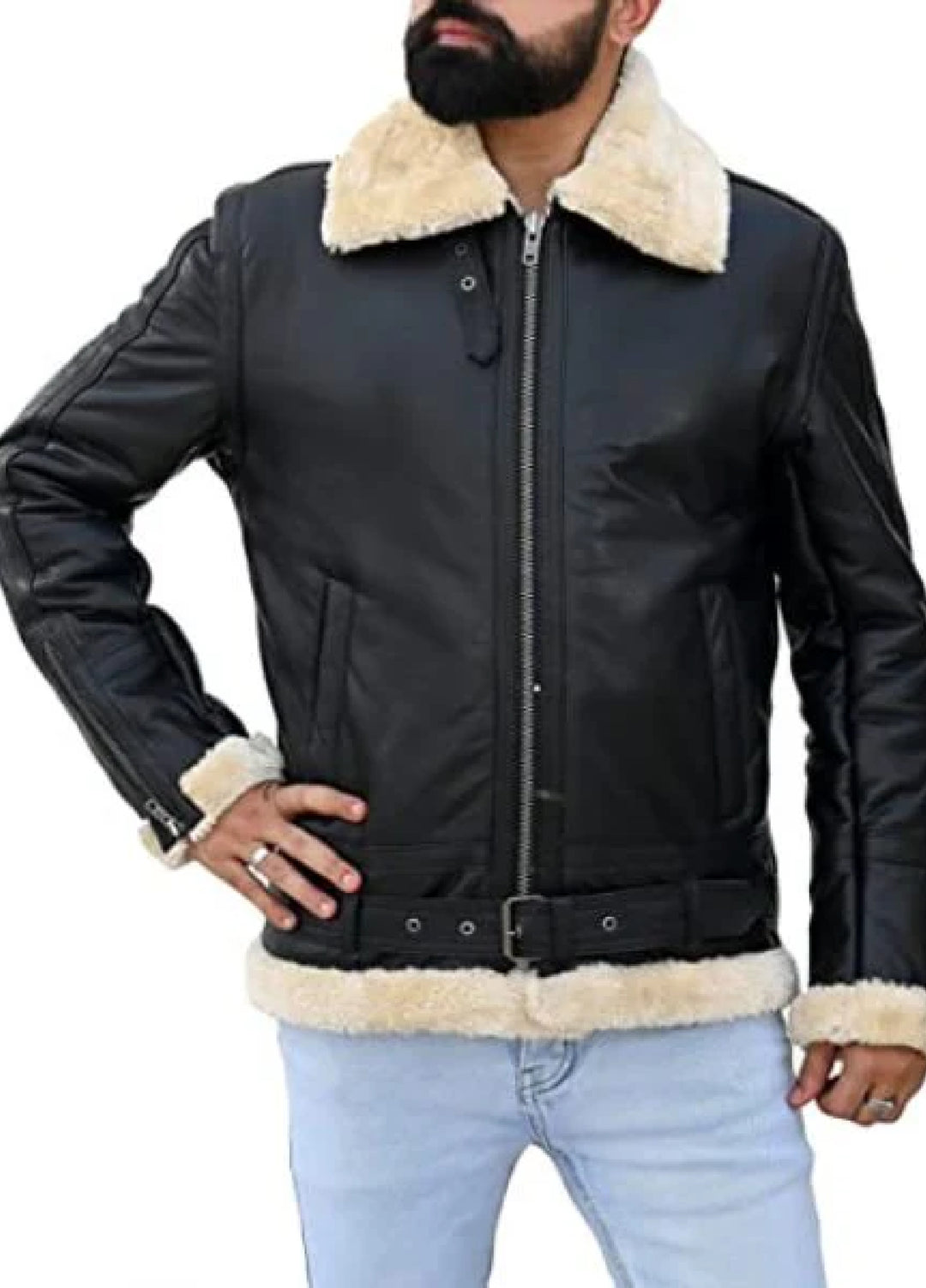 Jild Jild Bomber Jacket Solids Mens Premium Shearling Fur Leather Jacket ...