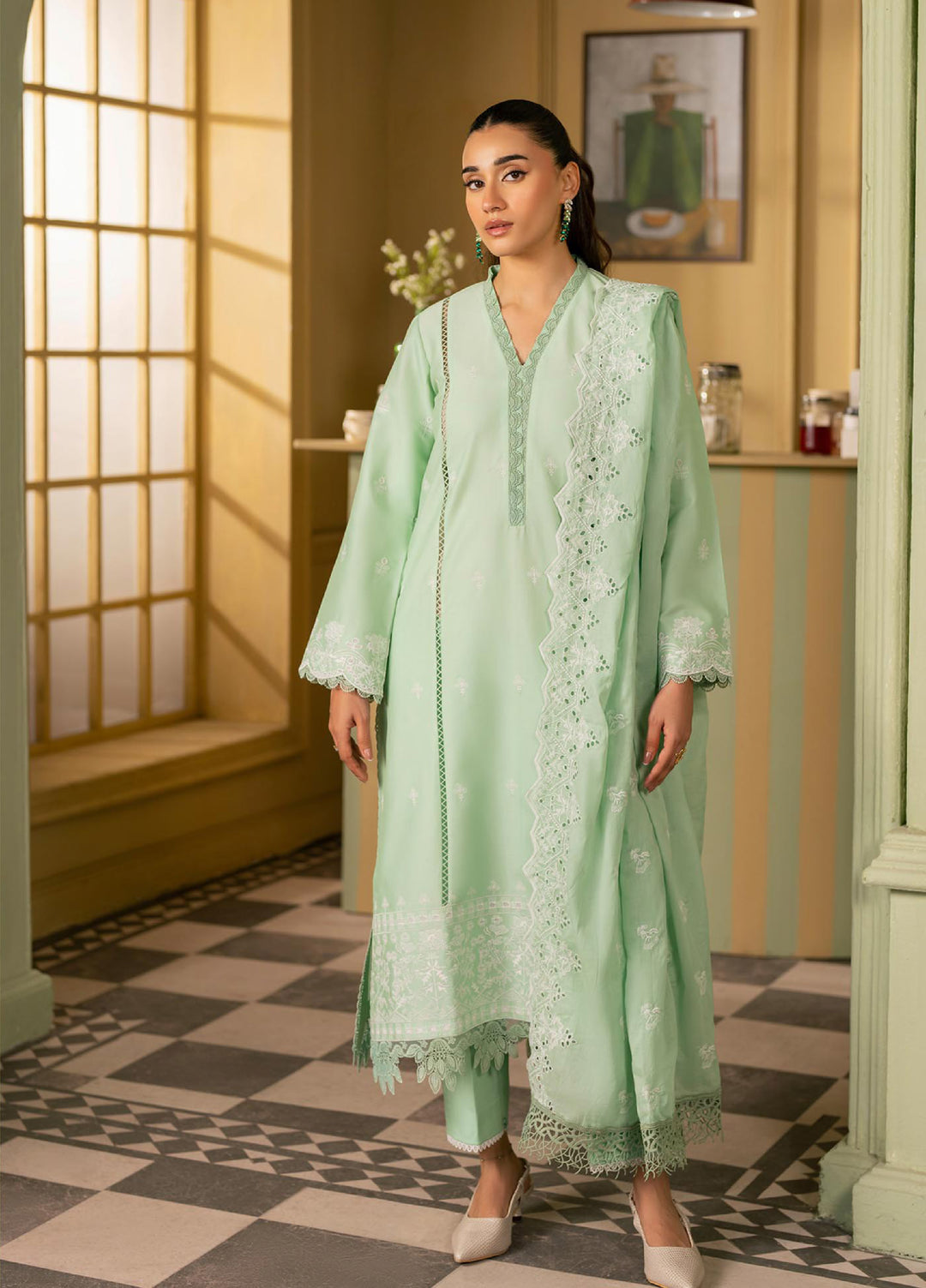 Raha by Rajbari Unstitched Premium Chikankai Embroidered Lawn 3 Piece Suit RB26UCRL D-5 - Summer Collection