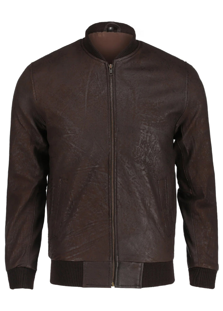 Jild Bomber Jacket Solids Mens Snuff Style Real Bomber Leather Jacket Brown Color - Winter Collection