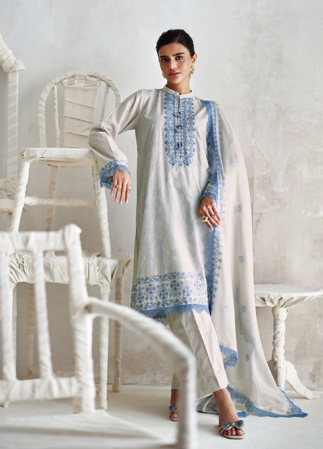 The Luxe by Gul Ahmed Unstitched Embroidered Lawn 3 Piece Suit GA26ULL Blue Serenity CL 62431 - Casual Collection
