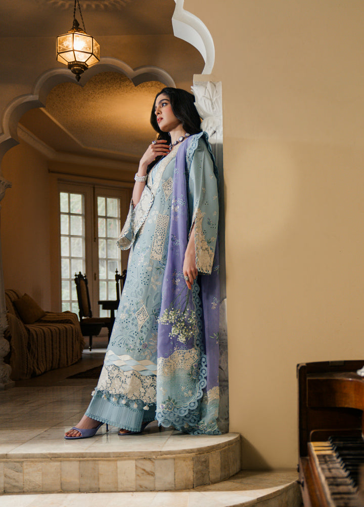 Camelia by Sundas Ahad Unstitched Embroidered Luxury Lawn 3 Piece Suit SNA26UC EL-05 Ice Blue - Festive Collection