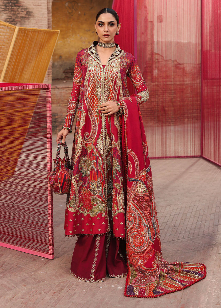 Crimson Unstitched Embroidered Silk 3 Piece Suit CR26UW D-1 Damini Scarlet - Festive Collection