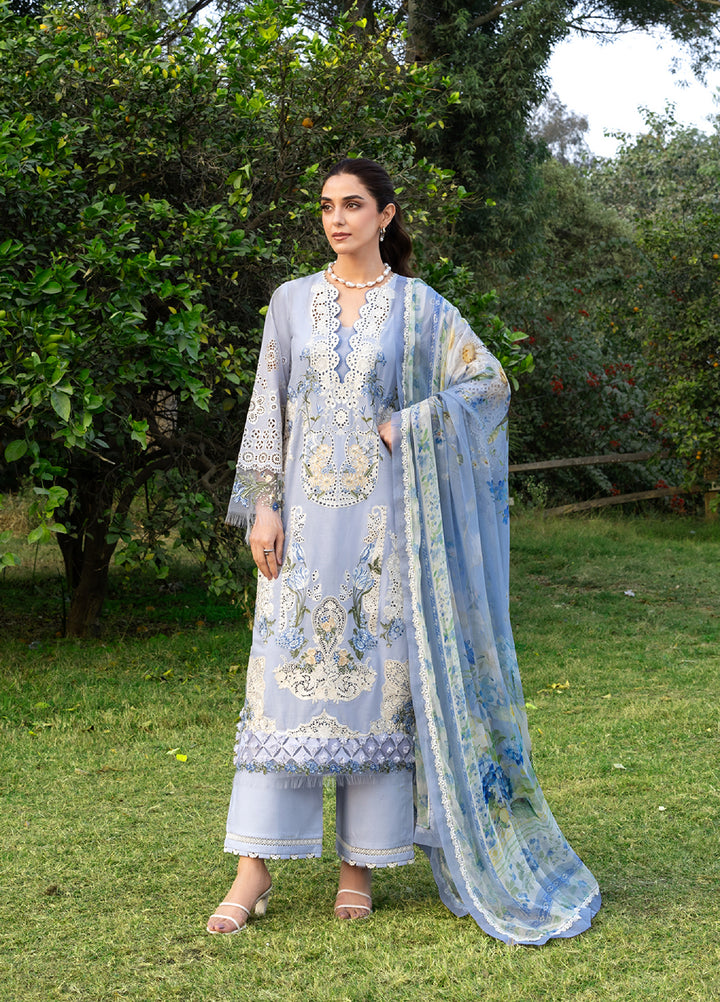 Elaf Premium Unstitched Embroidered Luxury Lawn 3 Piece Suit EL26UPL ELY-12 SKY BLISS - Summer Collection