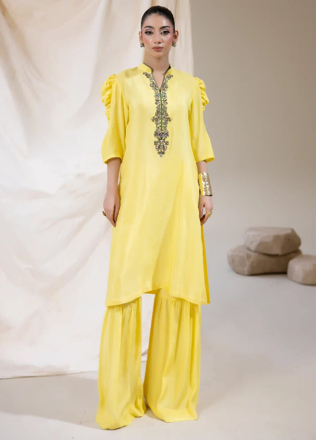 Alee Malic RTW Hand Work Raw Silk 3 Piece Suit Citrus - Wedding Collection