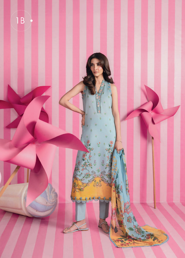 M Basics by Maria B Unstitched Embroidered Lawn 3 Piece Suit MB26UMB MB-CUSV13-1B - Summer Collection