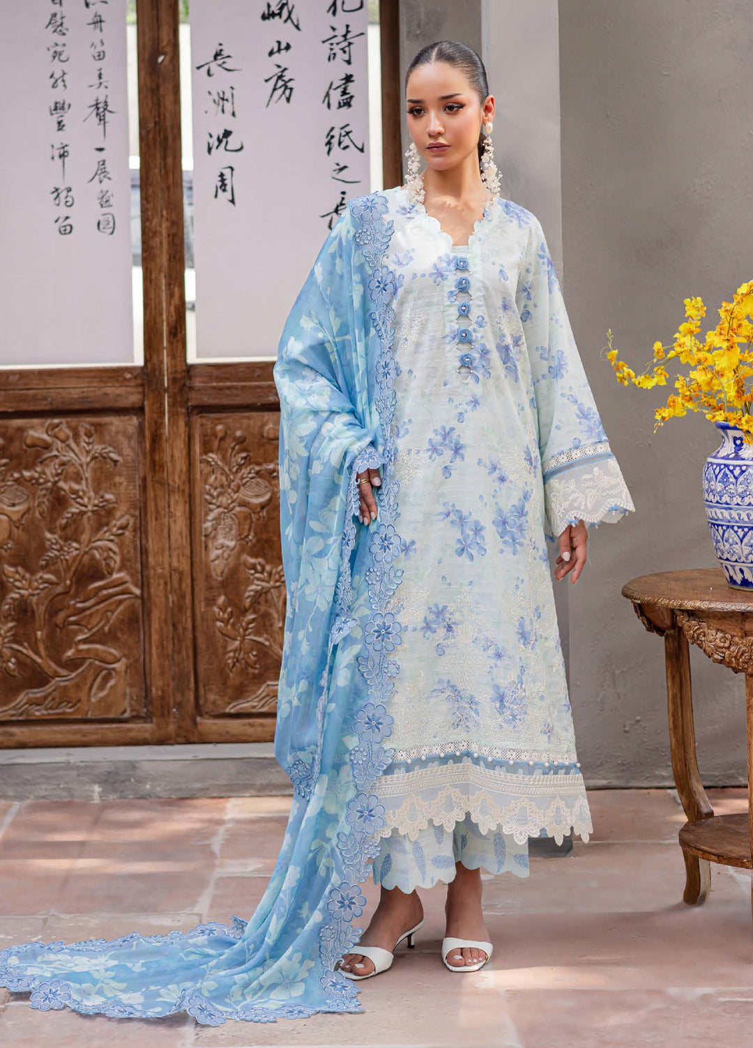 Bloom by Nureh Unstitched Embroidered Lawn 3 Piece Suit NU26UBL BL-09 - Festive Collection