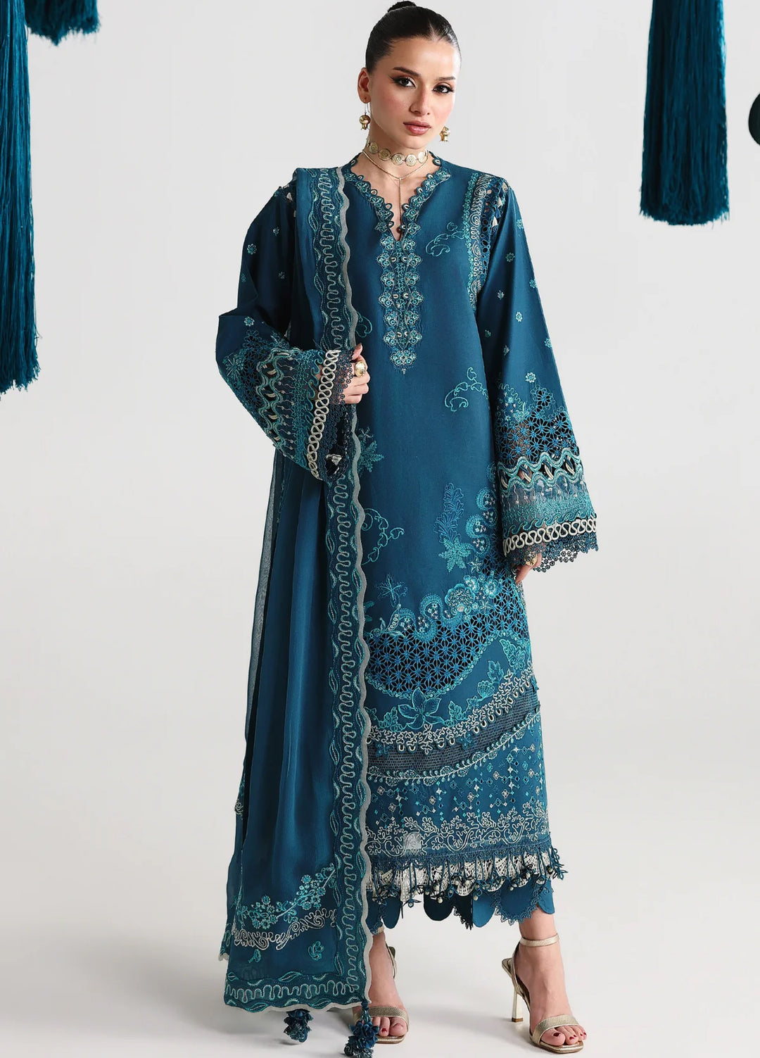 Qalamkar Unstitched Embroidered Lawn 3 Piece Suit QLK26ULF KAISA QFL-7 - Festive Collection