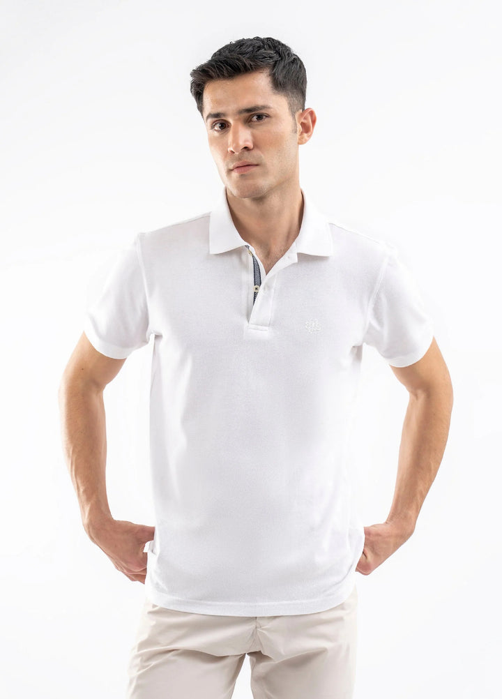 Brumano  Solids Cotton Polo White 100% Cotton Pique Polo