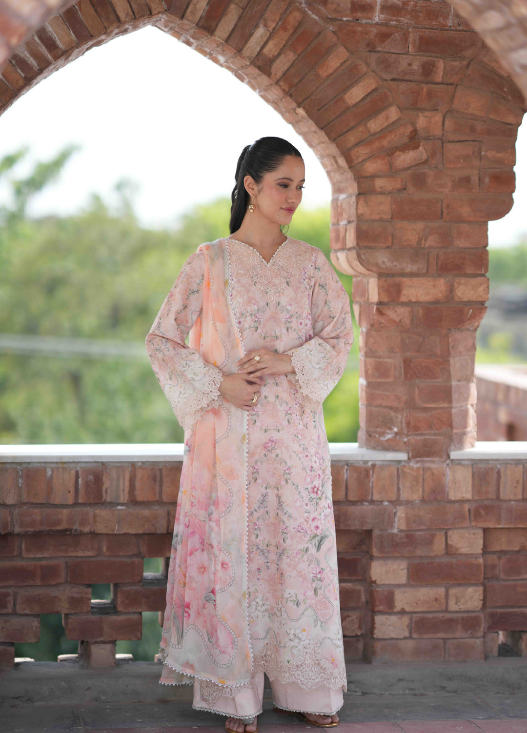 Summer Lines by Neeshay Unstitched Printed Lawn 3 Piece Suit NSH26ULS Peachline - Eid Collection
