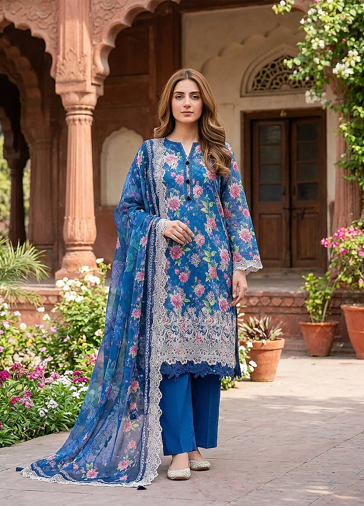 Lakhany Summer Essentials Embroidered Unstitched Lawn 3 Piece Suit LSM26USE LG-RL-0368 - Ramadan Collection