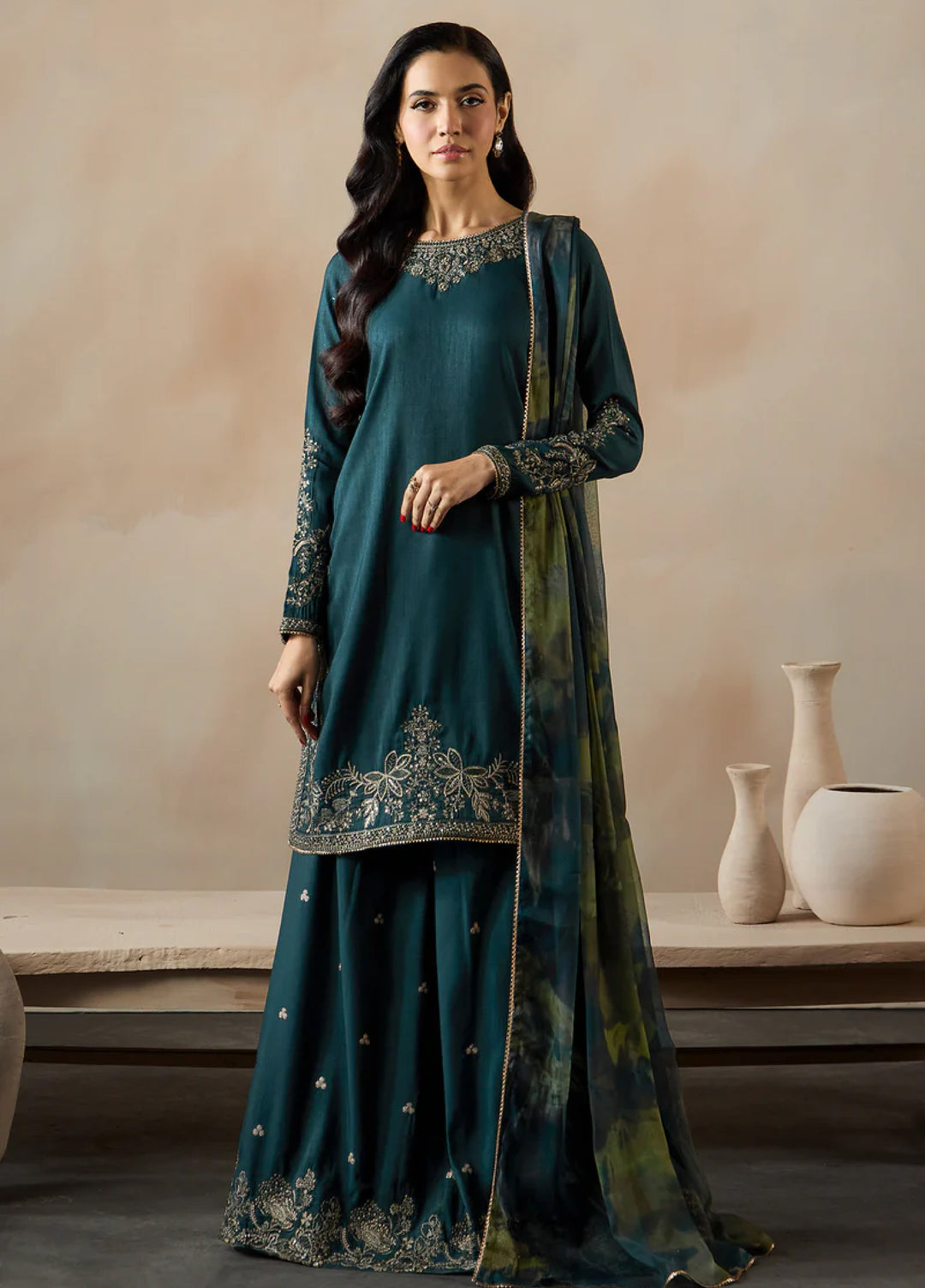 Zarif Women RTW Embroidered Raw Silk 3 Piece Suit ZR26UCR ZRF - EMC -28 - Eid Collection