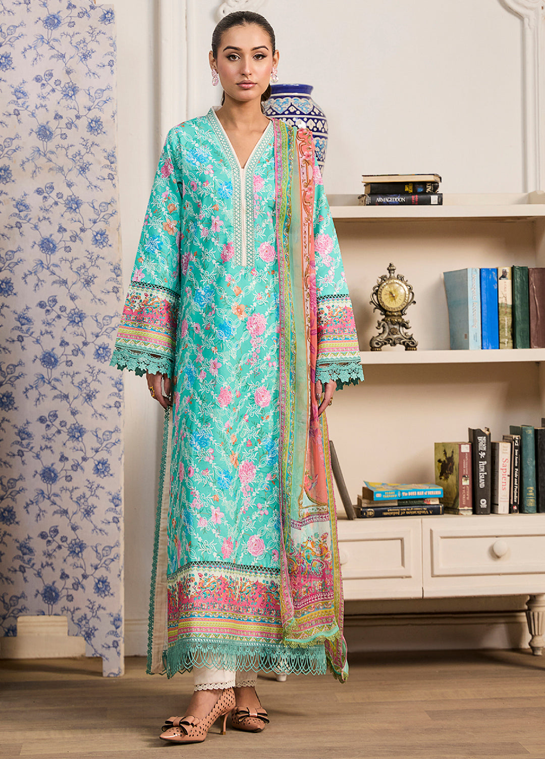 Raha Summer Prints by RajBari Unstitched Printed Lawn 3 Piece Suit RB26URVI D-8 - Summer Collection