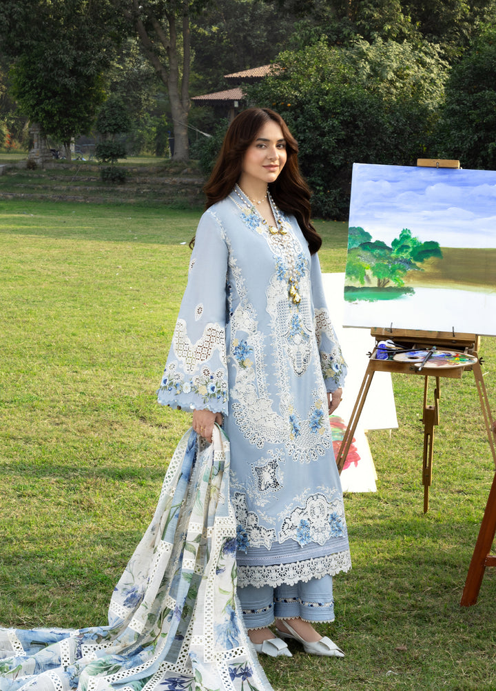 Elaf Premium Unstitched Embroidered Luxury Lawn 3 Piece Suit EL26UPL ELY-1B SERENITY - Summer Collection