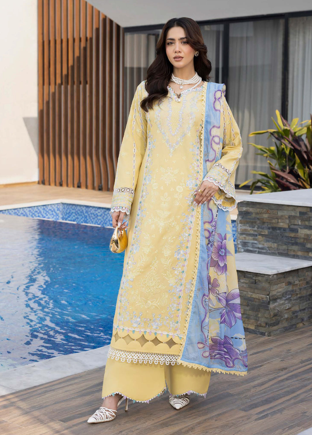 Aylin Unstitched Embroidered Luxury Lawn 3 Piece Suit AYL26UL D2 Vanilla Daisy - Summer Collection