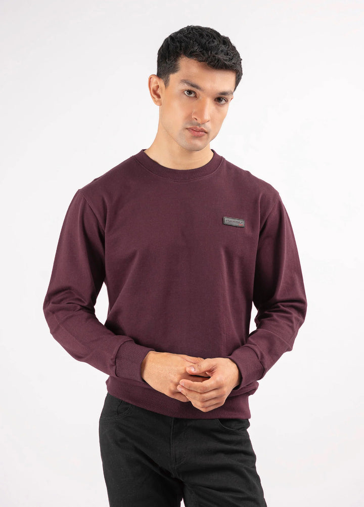 Brumano Ready To Wear Solids Cotton 1 Piece Men Burgundy Long Sleeve Crew neck Sweatshirt 0-45-024-4300 - Winter Collection