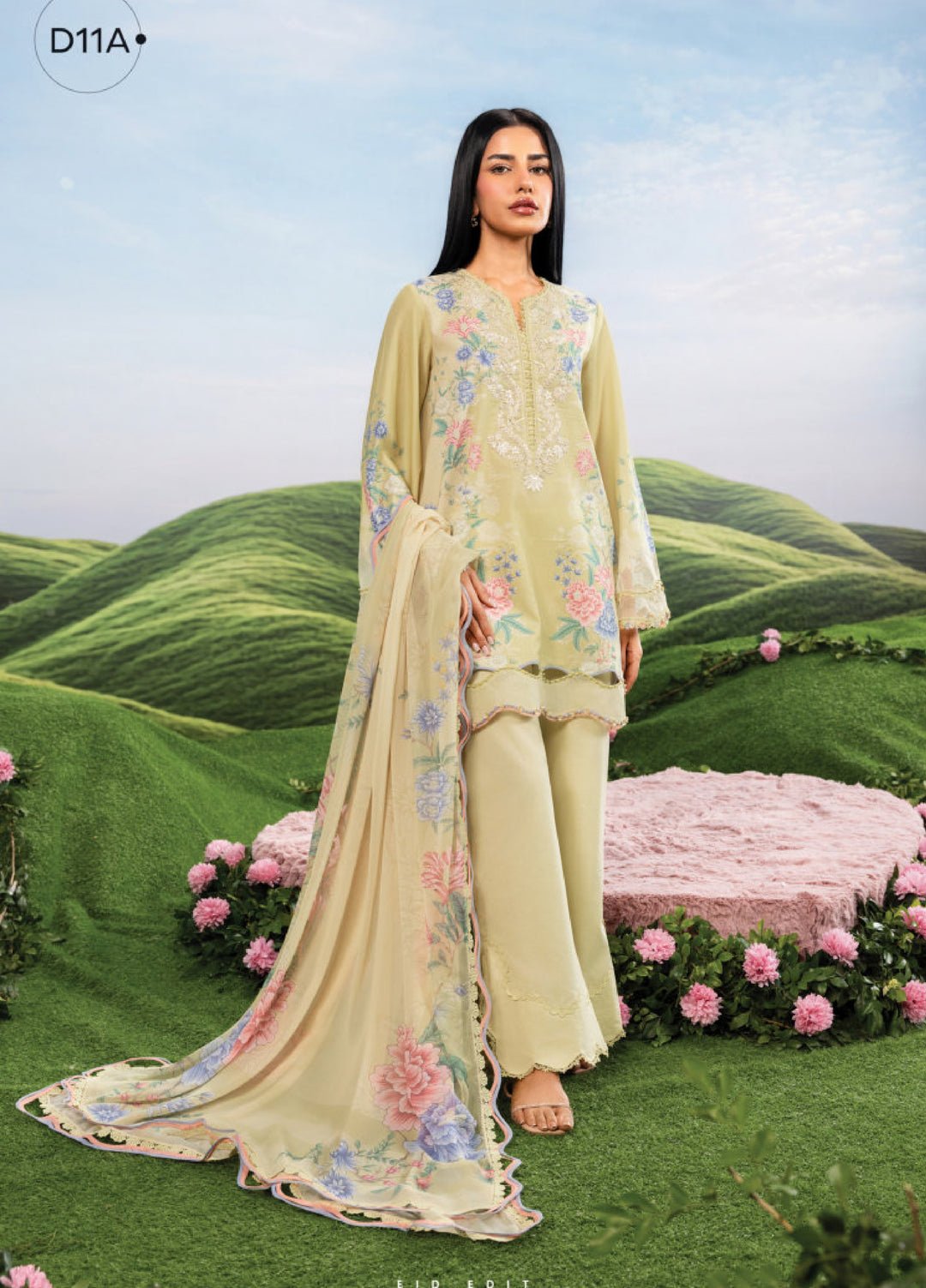 M Basics by Maria B Unstitched Embroidered Lawn 3 Piece Suit MB26SSEL MB-CUSV14-11A - Eid Collection
