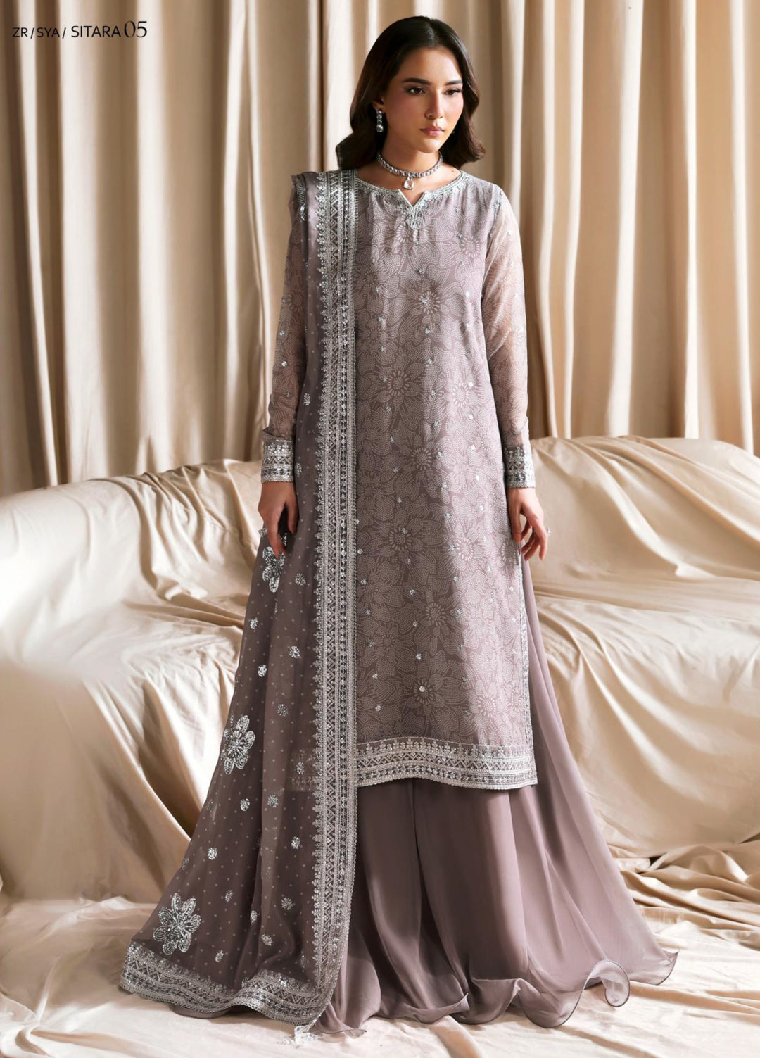 Sirayya by Zarif Unstitched Embroidered Chiffon 3 Piece Suit ZR26US Sitara 05 - Festive Collection