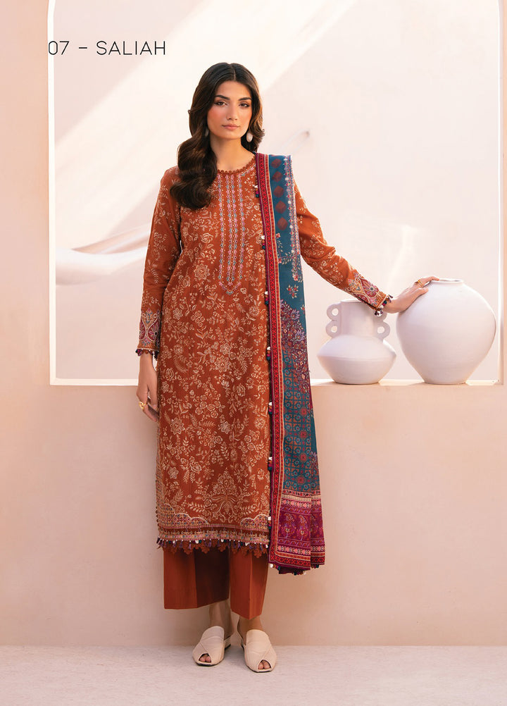Rang e Khizaan by Xenia Unstitched Khaddar Embroidered Suits 3 Piece XE25SW D-07 SALIAH - Winter Collection