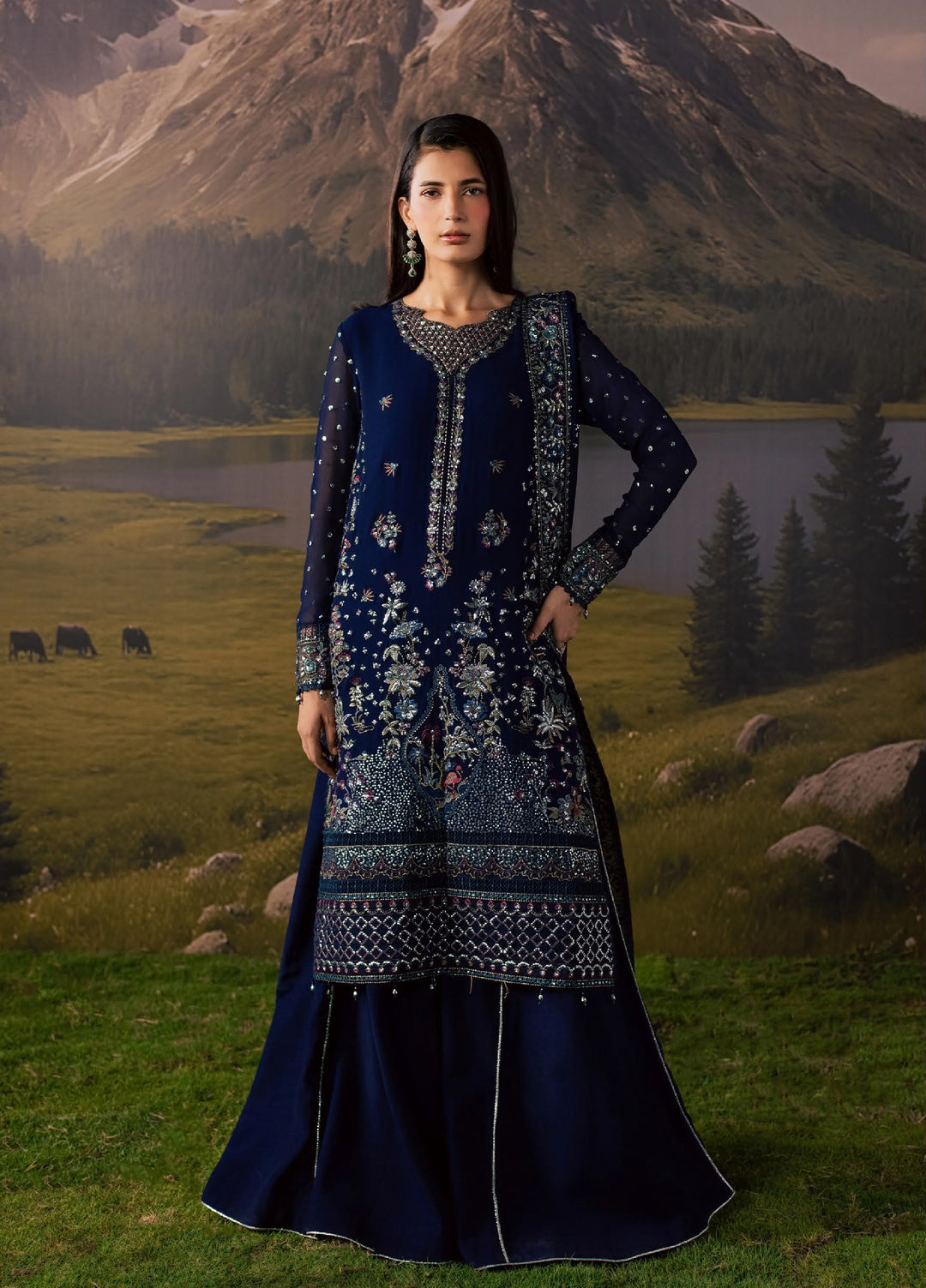 Divani by Daria Unstitched Embroidered Chiffon 4 Piece Suit DN26UD DA-120 3-BLUE - Festive Collection
