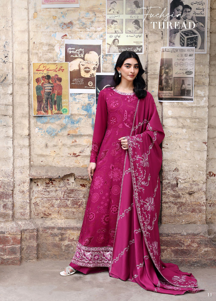 Cross Stitch Unstitched RTS Marina Embroidered Suits 3 Piece CS25MW D-07 Fuchsia Thread - Winter Collection