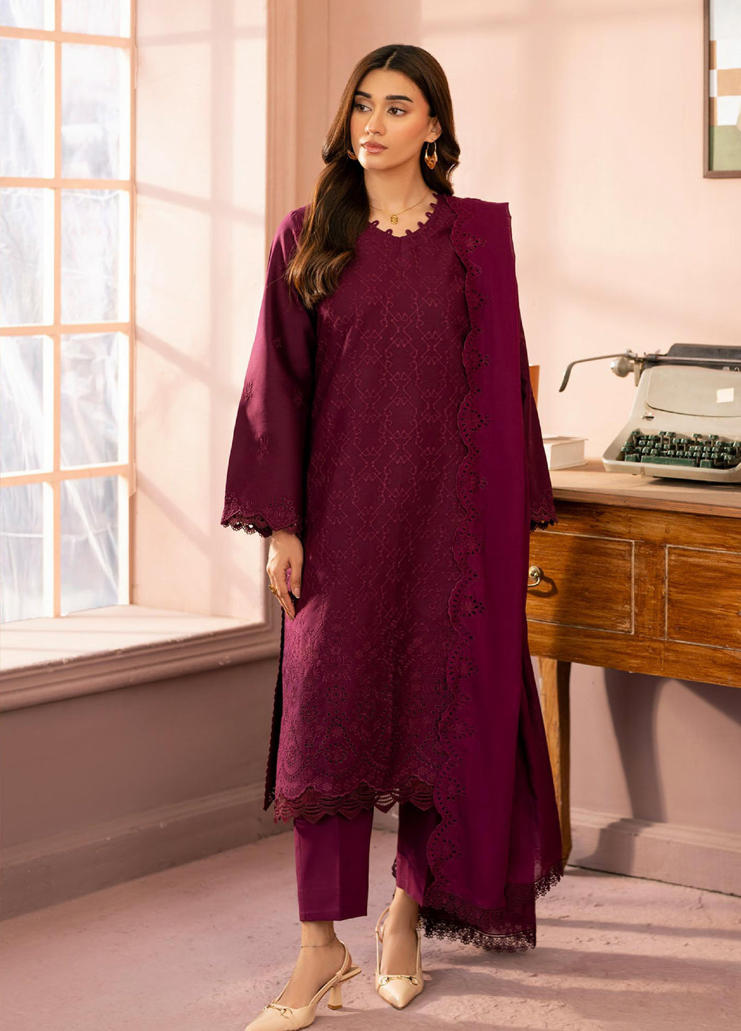 Raha by Rajbari Unstitched Premium Chikankai Embroidered Lawn 3 Piece Suit RB26UCRL D-1 - Summer Collection