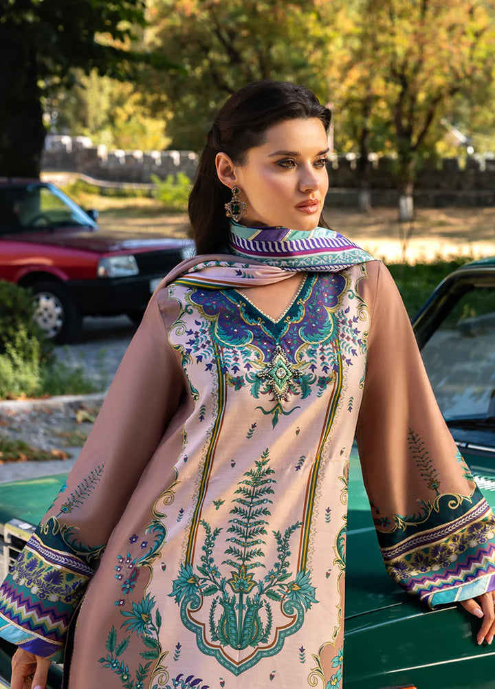 Mushq Hemline Echoes Of Serneity Unstitched Festive Raw Silk Printed 3 Piece MQ25ES D-08 Aurora Echo - Festive Collection