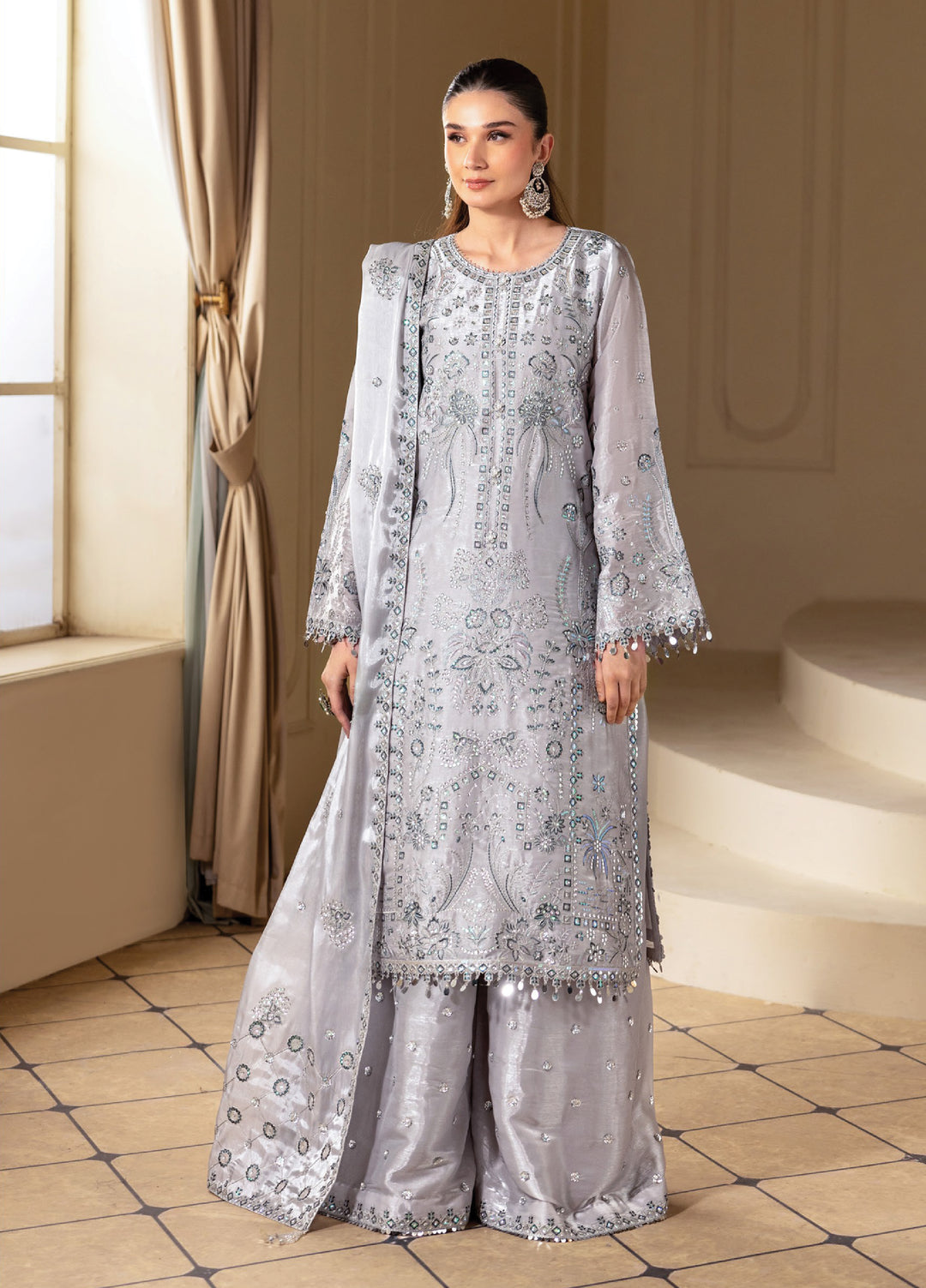 Aaina by Alizeh Unstitched Embroidered Sheesha Silk 3 Piece Suit AF26UASS D-10 SAFIRA - Festive Collection