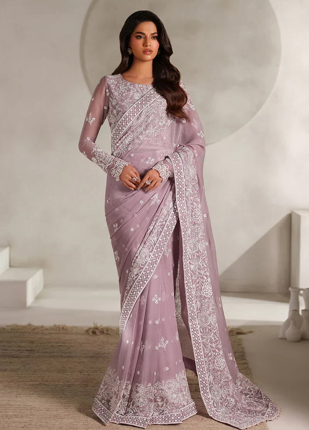 Zarif Women Unstitched Embroidered Chiffon Saree ZR26UFC ZE-MT-05 Niora - Festive Collection