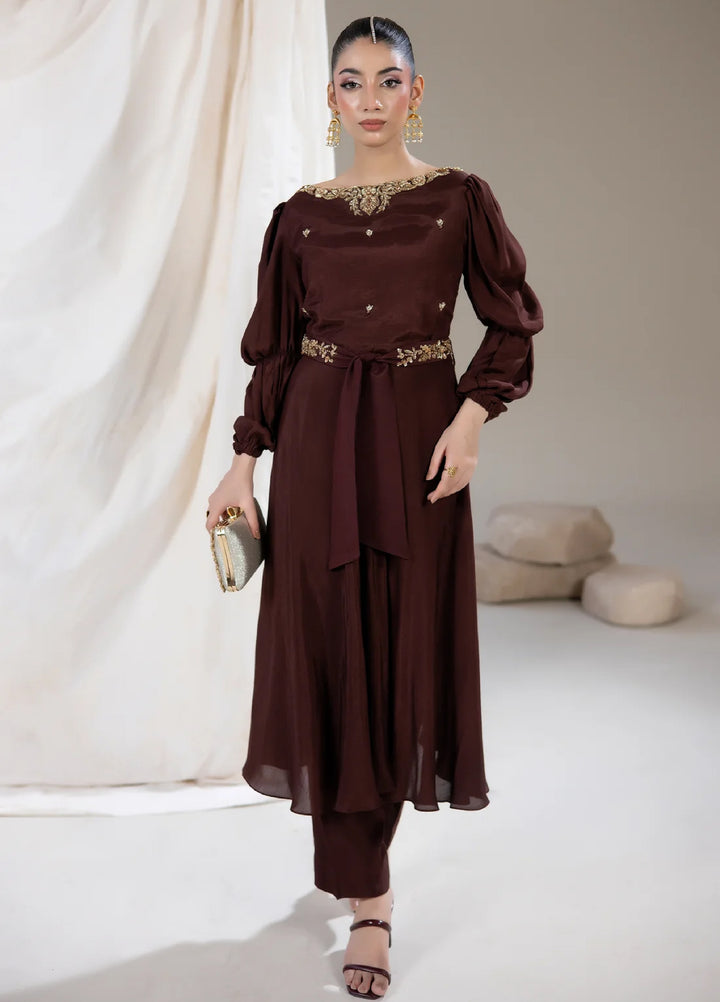 Alee Malic RTW Hand Work Raw Silk 3 Piece Suit Espresso - Wedding Collection