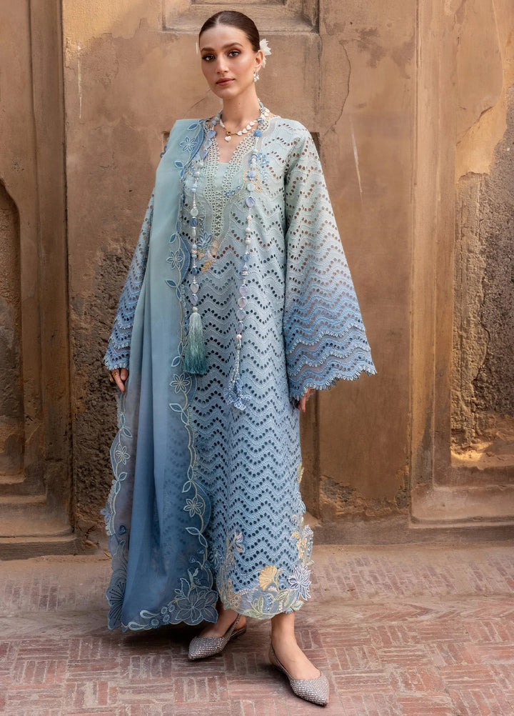 Flow by Crimson Unstitched Embroidered Lawn 3 Piece Suit CR26UFL D8 A-Ocean - Festive Collection