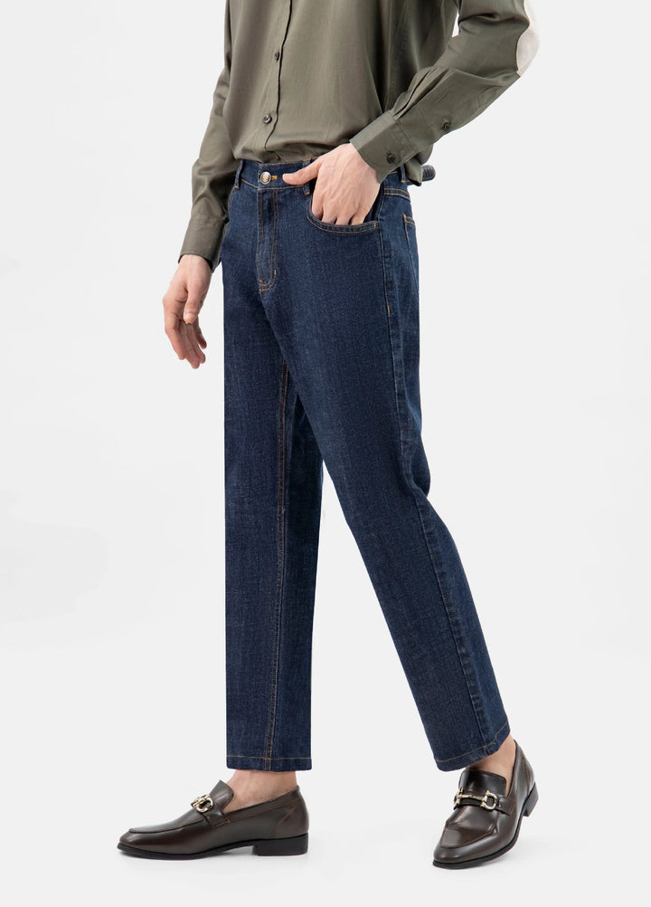 Brumano  Solids Mens  -  DarkBlue Casual Fit Jeans With Orange Stitching