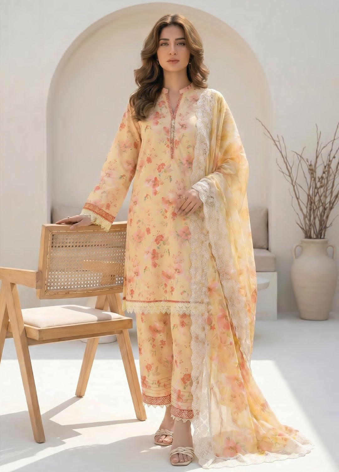 Lakhany Unstitched Printed Lawn 3 Piece Suit LSM26UP LG-SG-0123 - Casual Collection