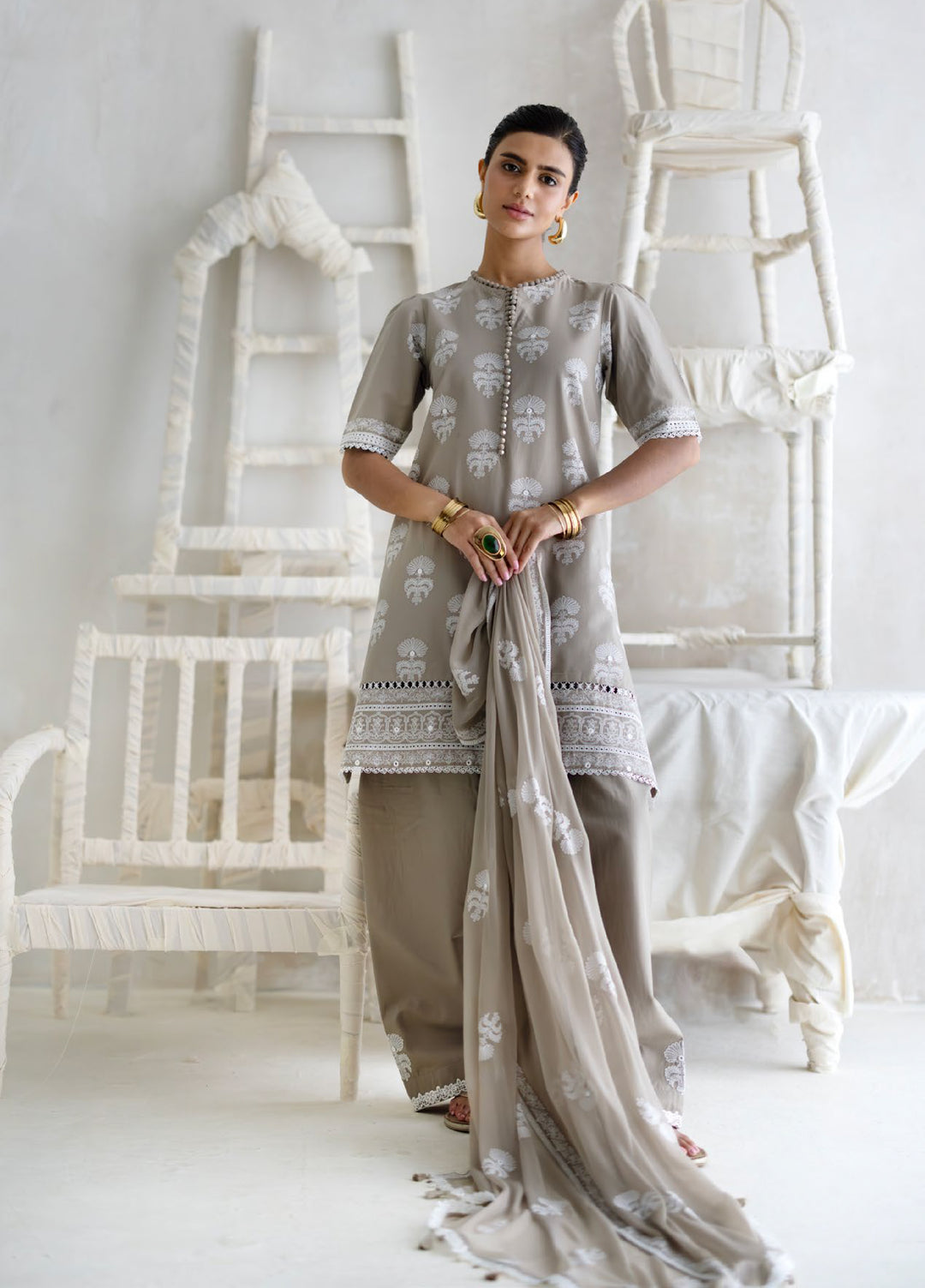 The Luxe by Gul Ahmed Unstitched Embroidered Lawn 3 Piece Suit GA26ULL SAND Lily PM 62079 - Casual Collection