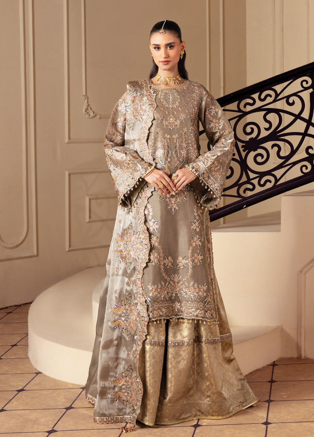 Aaina by Alizeh Unstitched Embroidered Sheesha Silk 3 Piece Suit AF26UASS D-12 ZOYA - Festive Collection