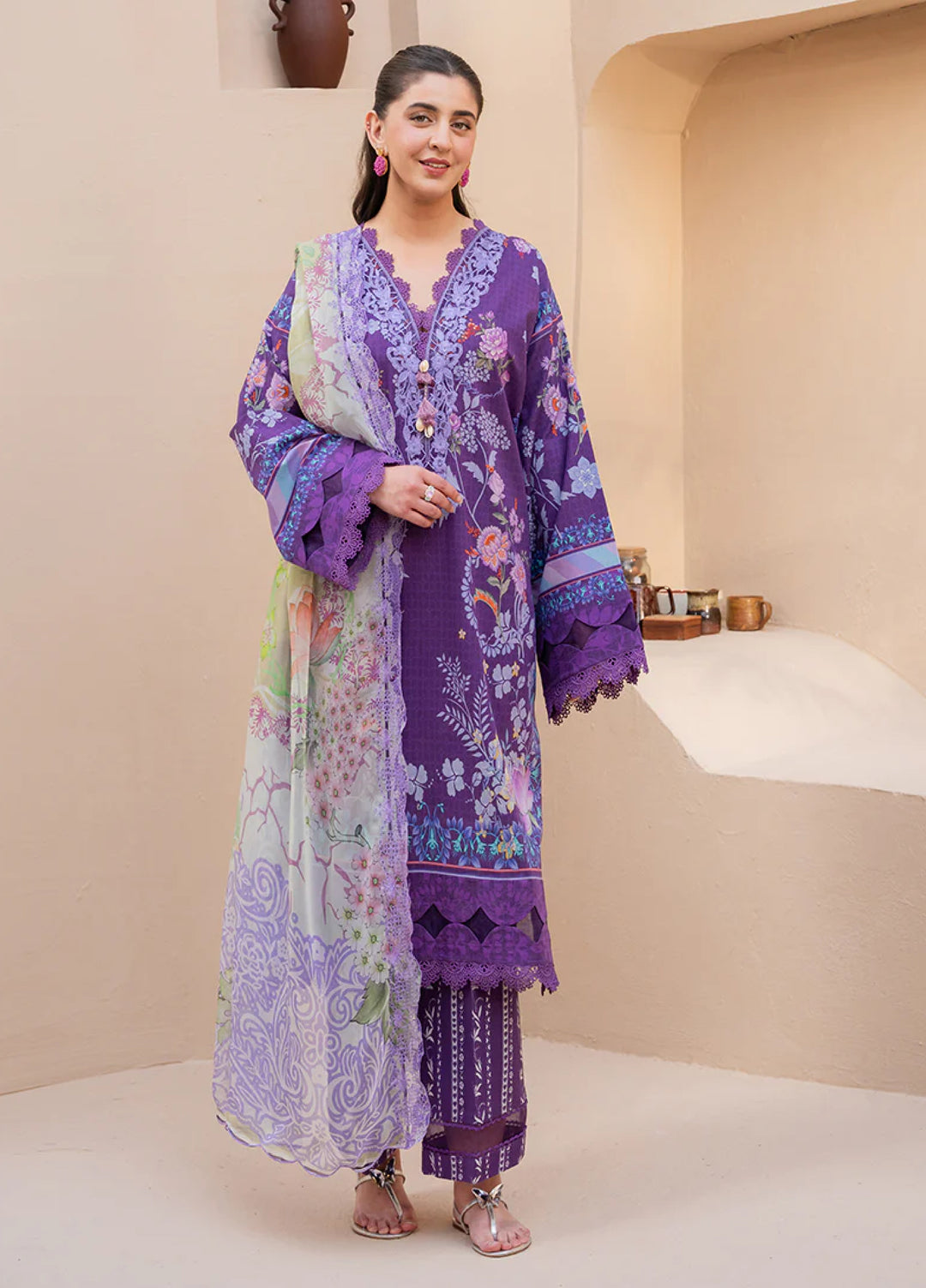 Summer in Bloom By Roheenaz Unstitched Printed Lawn 3 Piece Suit RN26USBL 38B Poppy Patel - Festive Collection