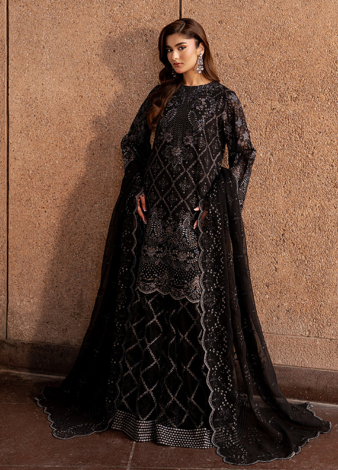 Lazawal by Lavish Premium Unstitched Embroidered Chiffon 3 Piece Suit LVP26UCL Black Whisper - Festive Collection