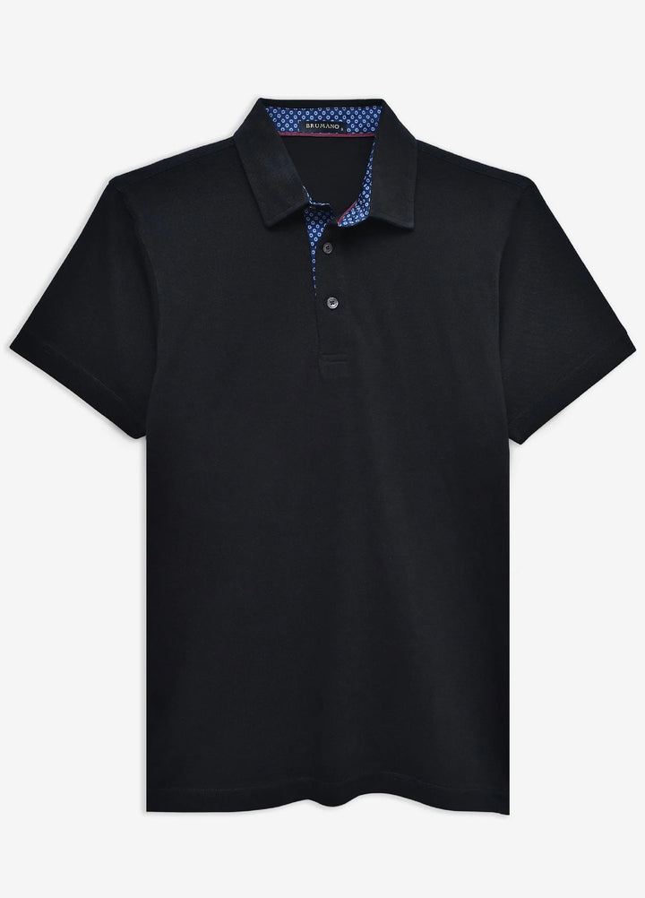 Brumano  Solids Cotton Polo Black Self Collar Polo With Contrasting Detailing