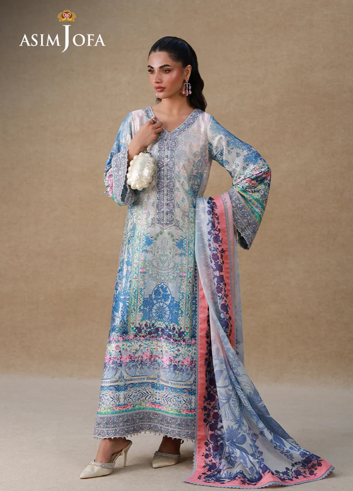 Asim Jofa Unstitched Printed Silk 3 Piece Suit AJ26UPS AJULSC-06 - Casual Collection