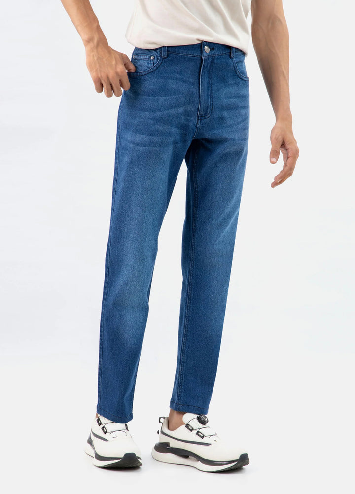 Brumano  Solids Mens  -Blue Casual Fit Stone Washed Jeans