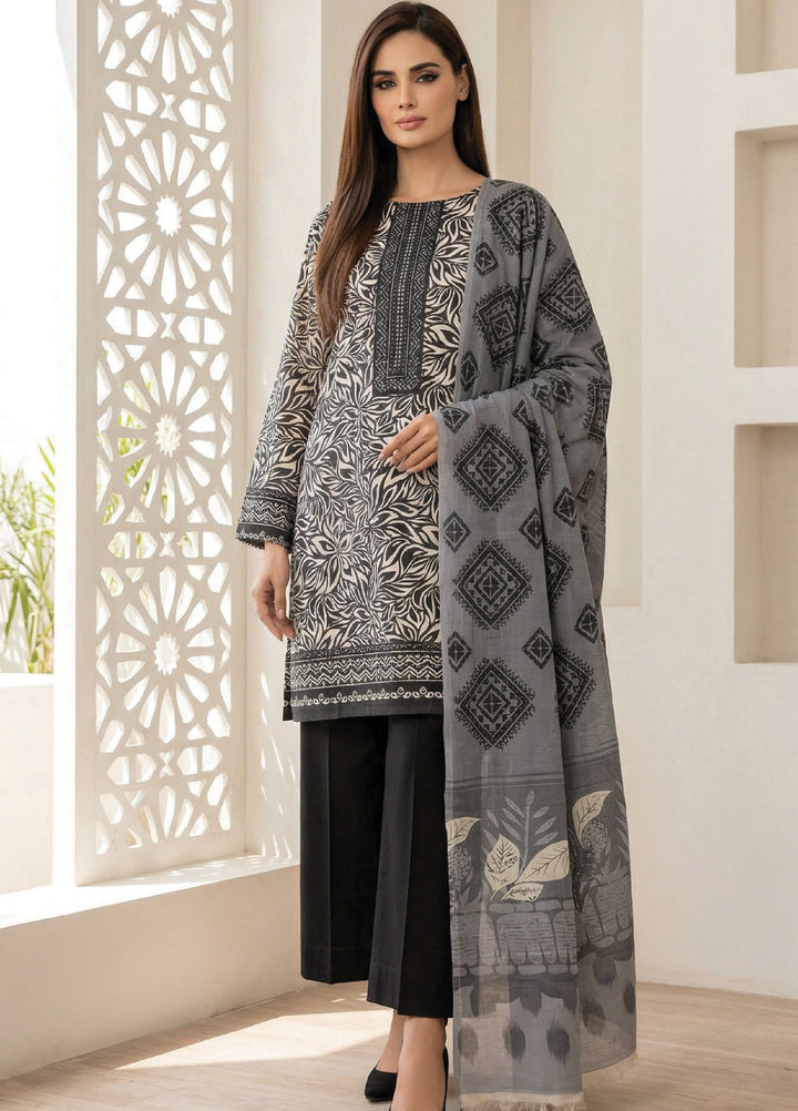 Black N White by Regalia Textiles Unstitched Printed Lawn 3 Piece Suit RG26ULBW D3 - Casual Collection