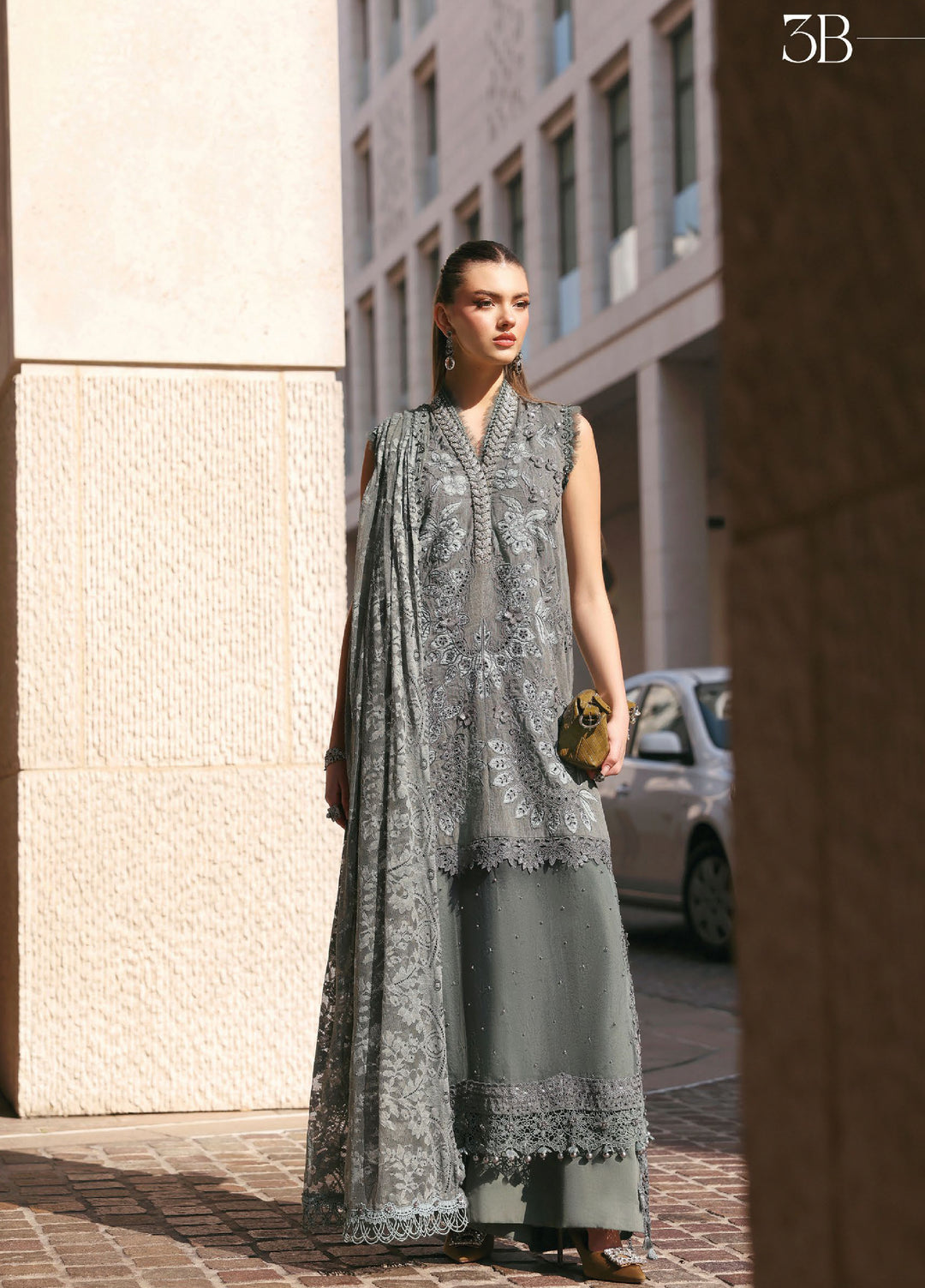 Maria B Unstitched Embroidered Luxury Lawn 3 Piece Suit MB26UEL 3B - Eid Collection