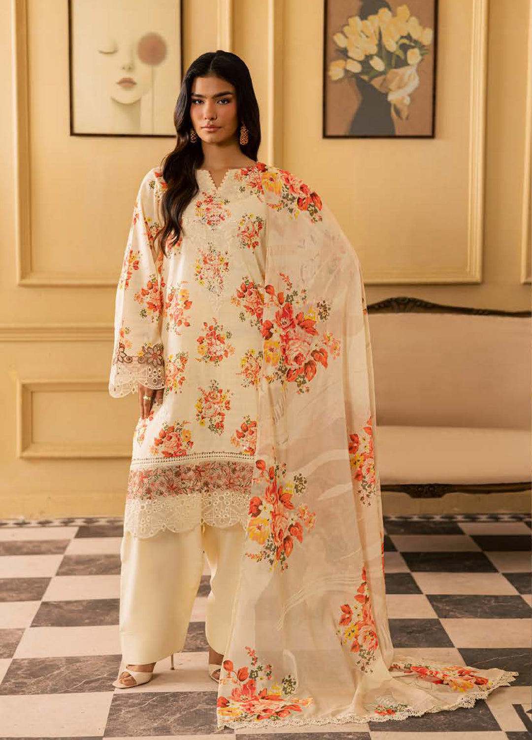 Daria by Riaz Arts Unstitched Embroidered Lawn 3 Piece Suit DA26UCT DA-64 - Summer Collection