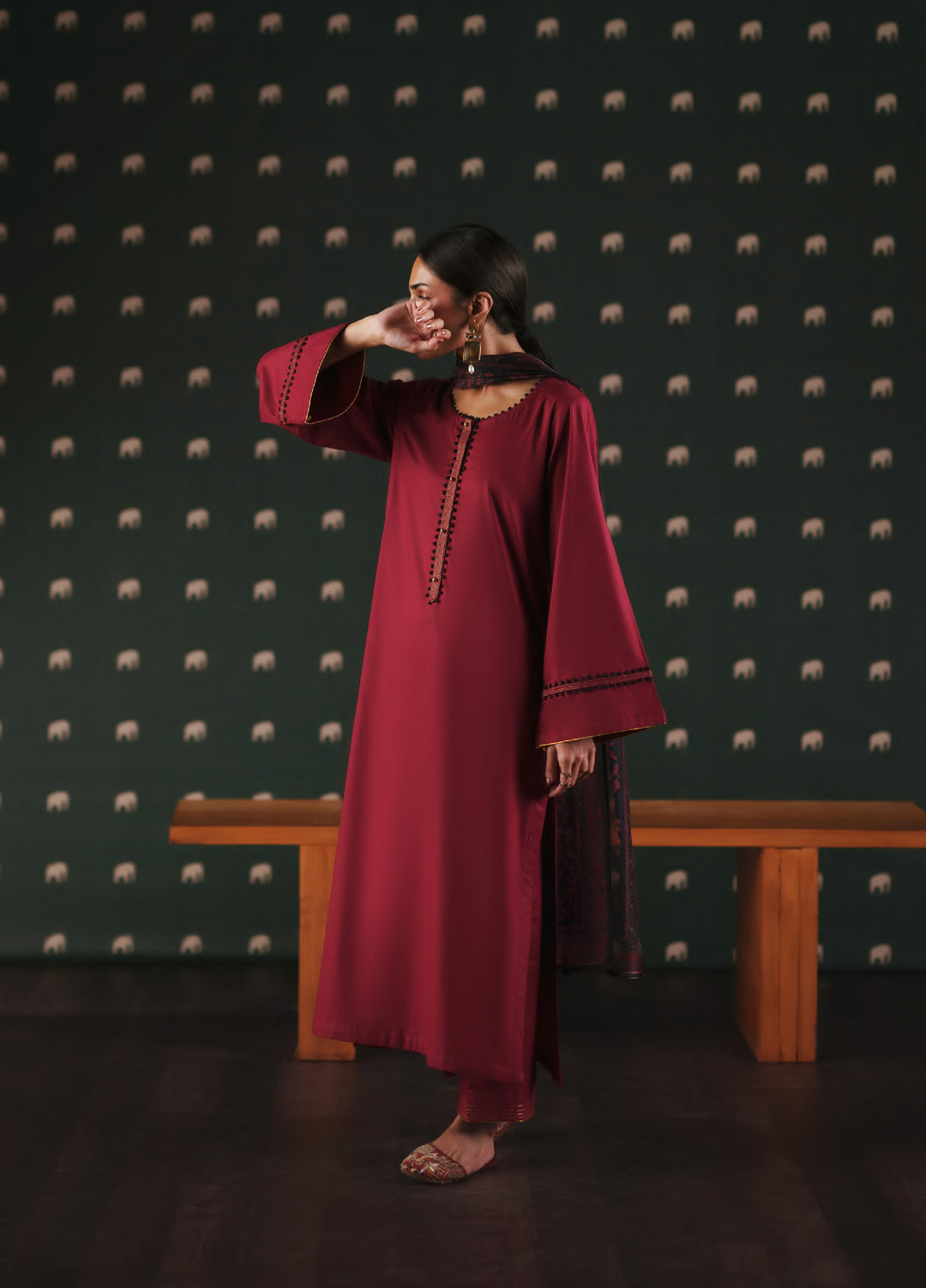 Azzurra by Casual Lite Women RTW Solids Cotton Lawn 3 Piece Suit CL26RA Rosso Velato - Summer Collection
