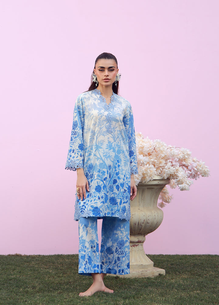 Sahar Unstitched Printed Cambric 2 Piece Suit SS1-26-27 Blue Meadow - Summer Collection