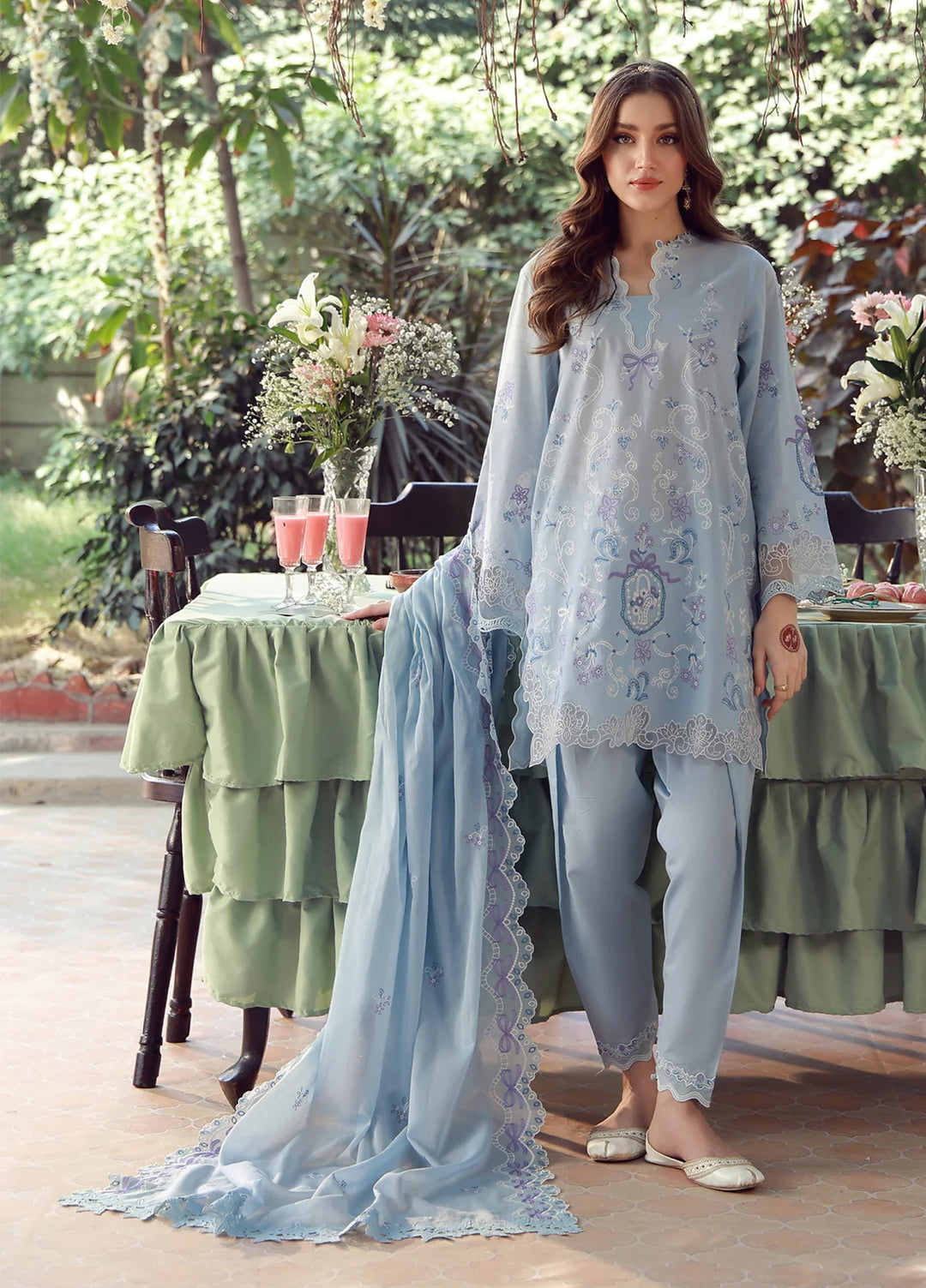 Sahar Unstitched Chikankari Lawn Sky Garden Waltz 3 Piece Suit CK-26-V2-09 - Summer Collection