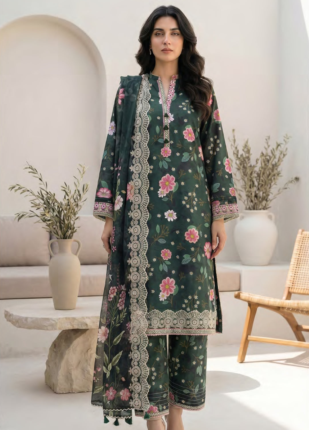 Lakhany Unstitched Printed Lawn 3 Piece Suit LSM26UP LG-RK-0158 - Casual Collection