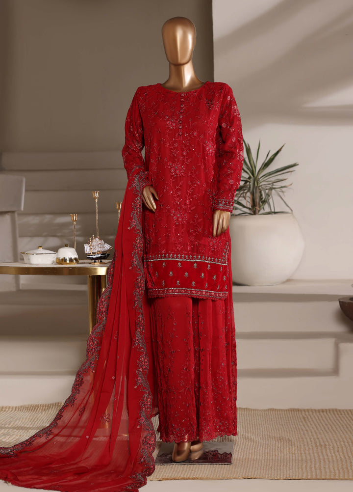 Fasane by HZ Textiles RTW Embroidered Chiffon 3 Piece Suit HZ26UCF HZK-239 Maroon - Festive Collection