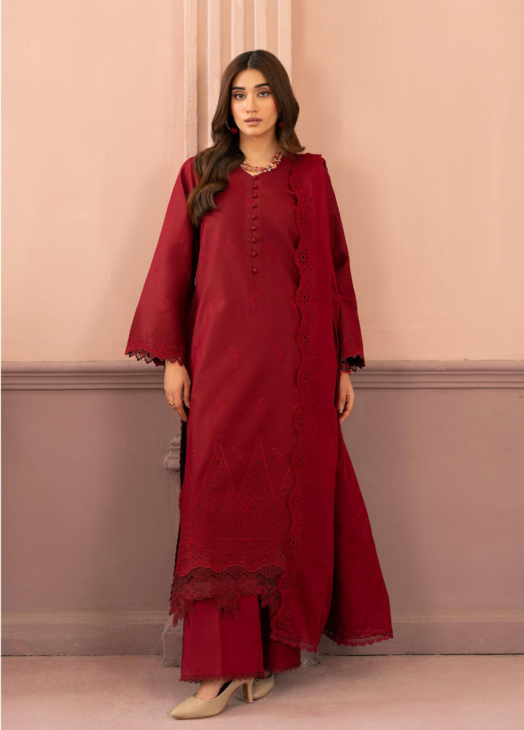 Raha by Rajbari Unstitched Premium Chikankai Embroidered Lawn 3 Piece Suit RB26UCRL D-6 - Summer Collection