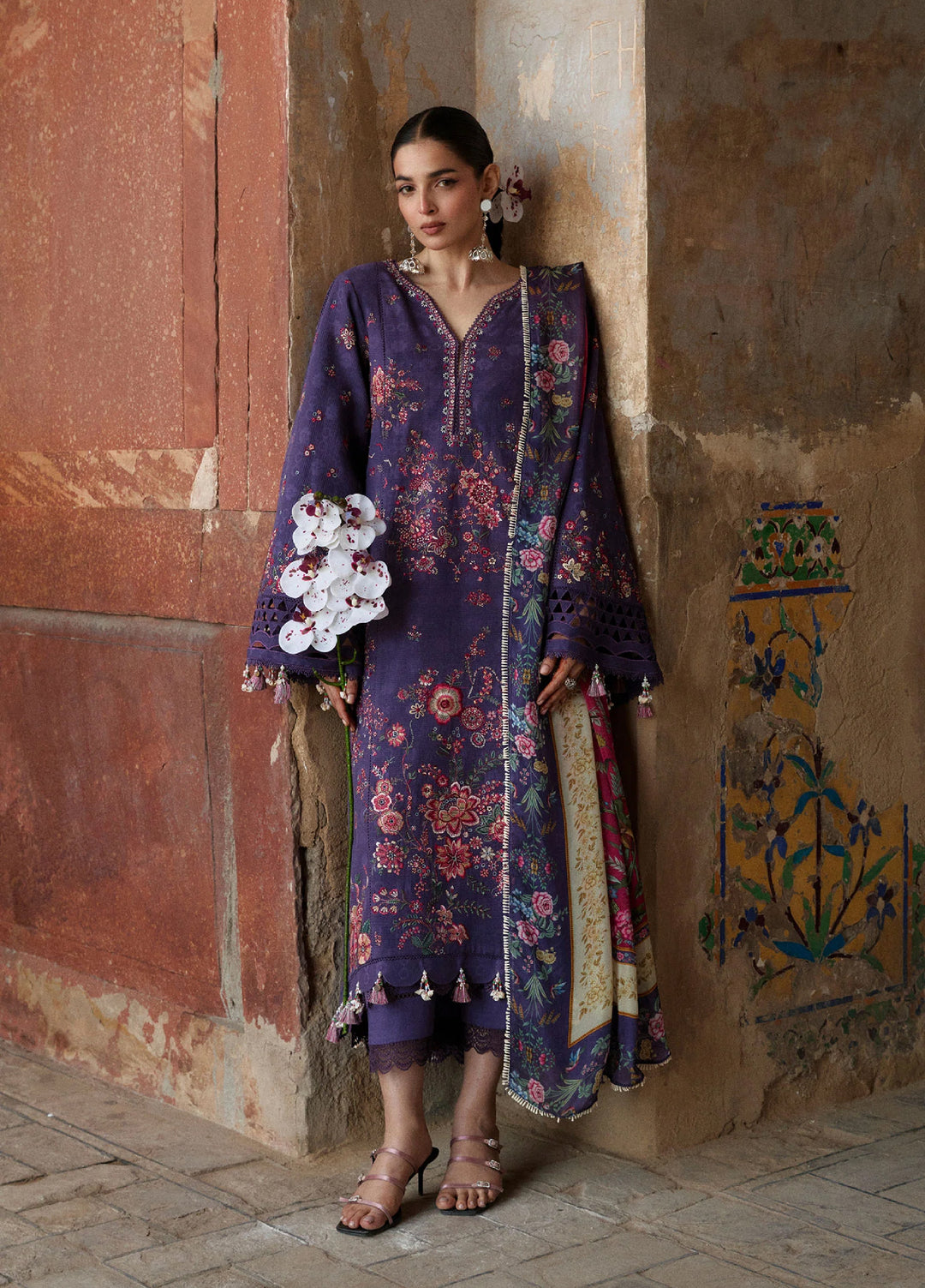 Zan by Hussain Rehar Unstitched Embroidered Lawn 3 Piece Suit HR26UZF Mor D-96 - Festive Collection