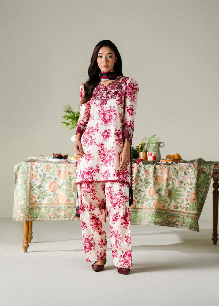 FNF Prints by Faiza Faisal Unstitched Embroidered Lawn 3 Piece Suit FF26UF D-8 Rose Reverie - Summer Collection